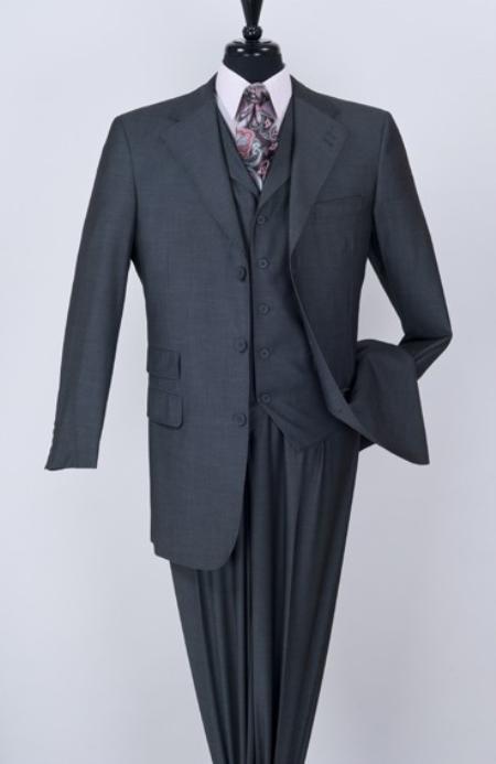 Mensusa Products Men's 3 Piece Fashion Grey three piece suit Notch Lapel
