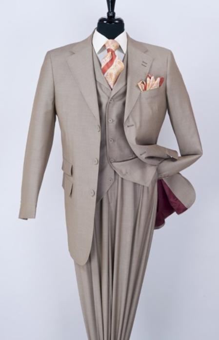 Mensusa Products Men's 3 Piece Fashion Tan three piece suit Notch Lapel