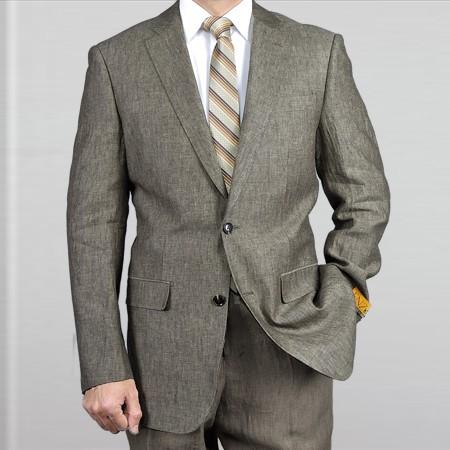 Mensusa Products Elegant, Natural & Light Weight 2Btn Notch Lapel Real Linen Suit Spring/Summer Grey