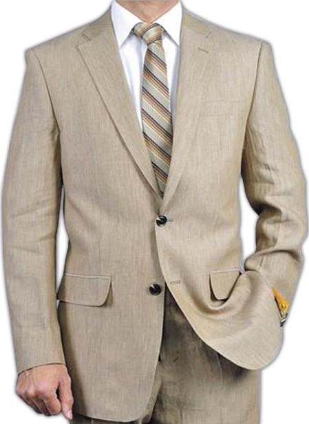 Mensusa Products Elegant, Natural & Light Weight 2Btn Notch Lapel Real Linen Suit Spring/Summer Beige