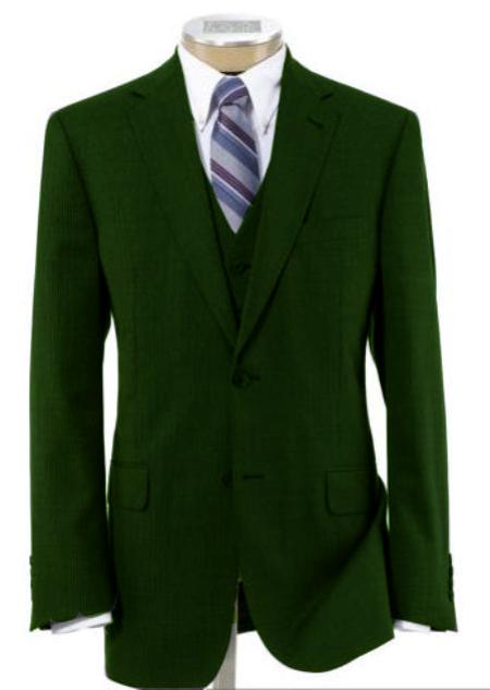 Mensusa Products Mens 2 Button Wool Vested Dark Green Suit with Pleated Trousers