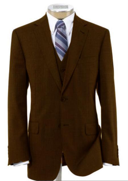 Mensusa Products Mens 2 Button Wool Vested Dark Brown Suit with Pleated Trousers