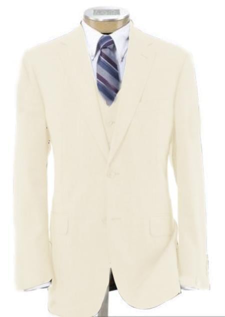 Mensusa Products Mens 2 Button Poly~Rayon Wool Feel Light Weight Soft & Cool Vested Ivory Suit with Pleated