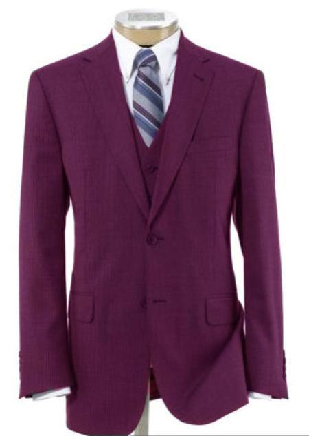 Mensusa Products Mens 2 Button Wool Vested Plum Suit with Pleated Trousers