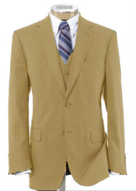 Mensusa Products Mens 2 Button Wool Vested Camel~British Khaki~Bronze Suit with Pleated Trousers