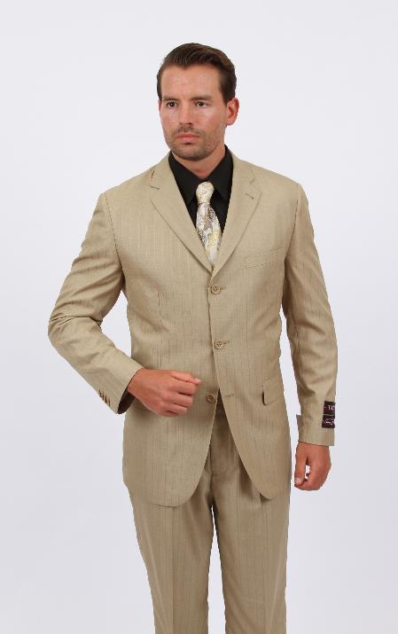 Discount Mens suits-Men's 2 Piece Discount Suit Tone on Tone Stripe Dark Tan