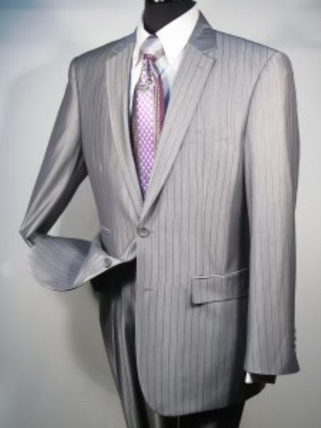 Mensusa Products 2 Button Business Suit Silver Stripe