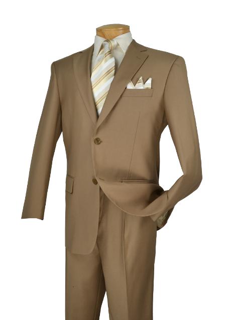 Polyrayon Executive Pure Solid Khaki Suit Notch Collar Pleated Pants 