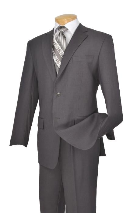 Polyrayon Executive Pure Solid Gray Suit Notch Collar Pleated Pants 
