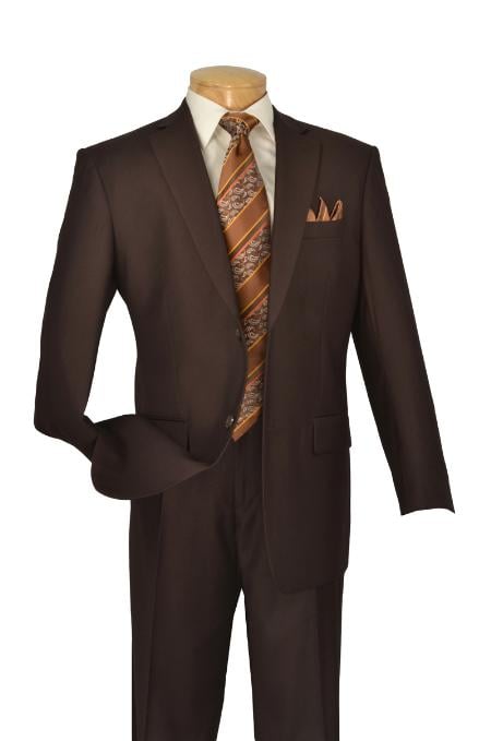 Mensusa Products Polyrayon Executive Pure Solid Brown Suit Notch Collar Pleated Pants