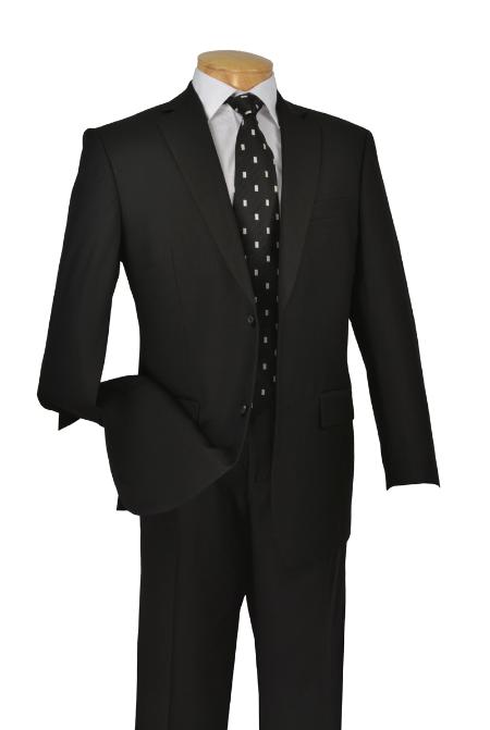 Polyrayon Executive Pure Solid Black Suit Notch Collar Pleated Pants 