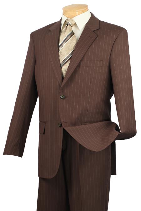 Mensusa Products Notch Collar Pleated Pants Executive Classic Pin Stripe Toffee Suit 2RS16