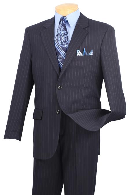 Mensusa Products Notch Collar Pleated Pants Executive Classic Pin Stripe Navy Suit 2RS16