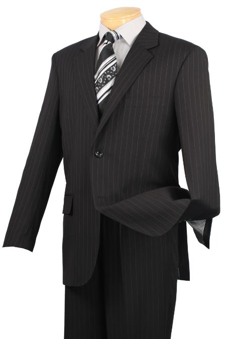 Notch Collar Pleated Pants Executive Classic Pin Stripe Black Suit 2RS16