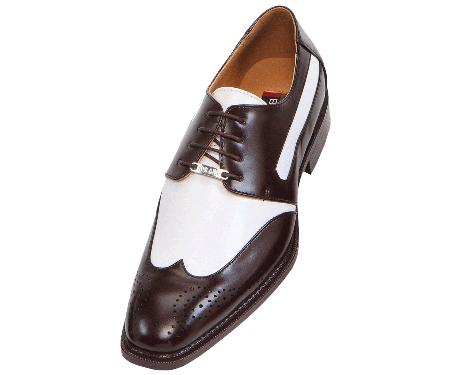 Mensusa Products French Brown and White Mens Two Tone Dress Shoes Oxford: Wingtip