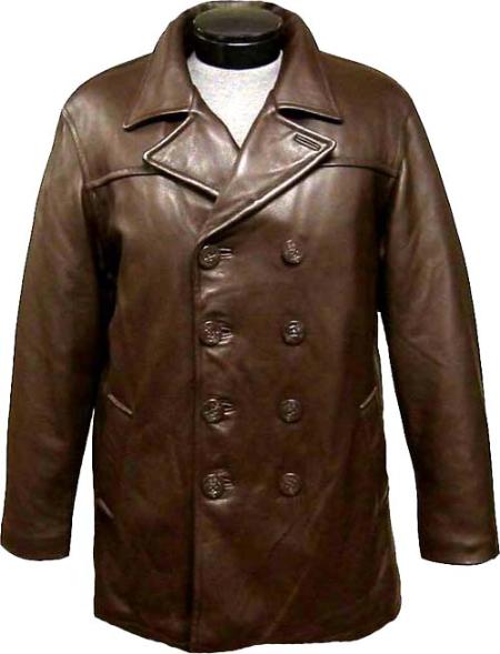 Mensusa Products Men's Classic PeaCoat Brown Leather long trench coat ~ Raincoat ~ Duster
