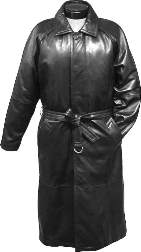 Mensusa Products Long coat men-Men's Traditional SingleBreasted Long Coat Black Leather long trench coat ~ Raincoat ~ Duster