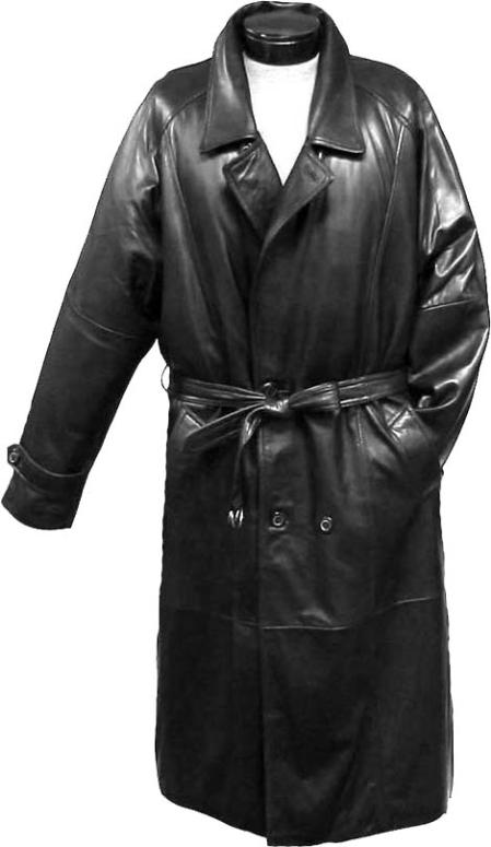 Mensusa Products Long coat men-Men's Traditional DoubleBreasted Long Coat with Rear Cape Black Leather long trench coat ~ Raincoat ~ Duster
