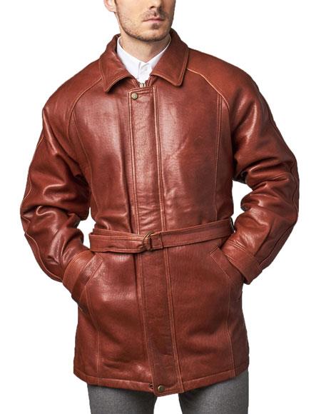Mensusa Products Men's Classic 3/4Length Coat with Belt ZipToTop China Collar Ranch Leather long trench coat ~ Raincoat ~ Duster