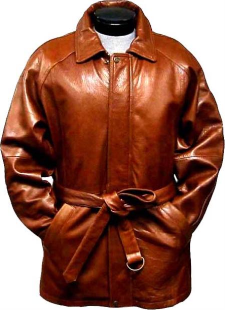 Mens' Classic 3/4Length Coat with Belt Ranch Leather long trench coat ~ Raincoat ~ Duster