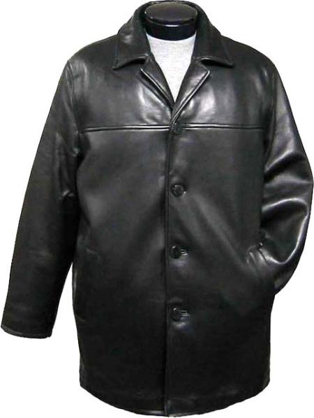 Men's Traditional 4Button Carcoat Black Leather long trench coat ~ Raincoat ~ Duster
