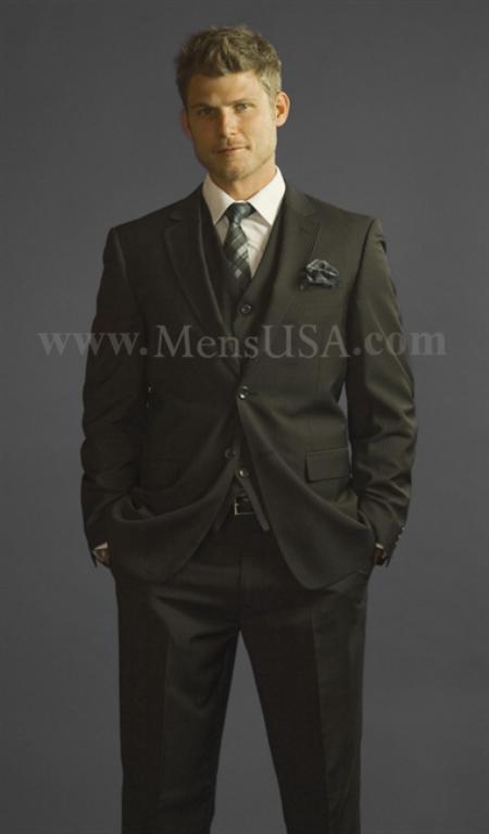2 Button 3 Piece Black Pinstripe Fitted affordable suit online sale