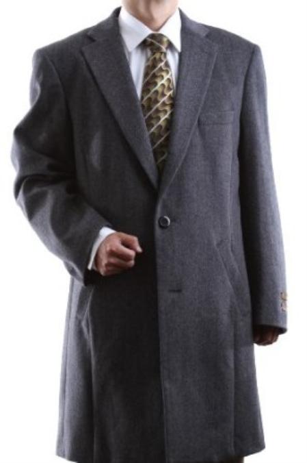 Mensusa Products Men's Single Breasted Gray Luxury Wool/Cashmere Threequarter Length Topcoat