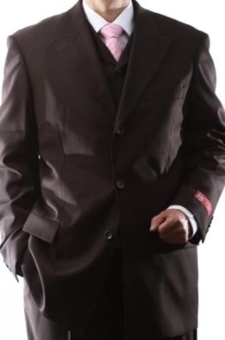 Men's Superiors Extra Fine Brown 3 pcs Vested Suits with Peak Lapel