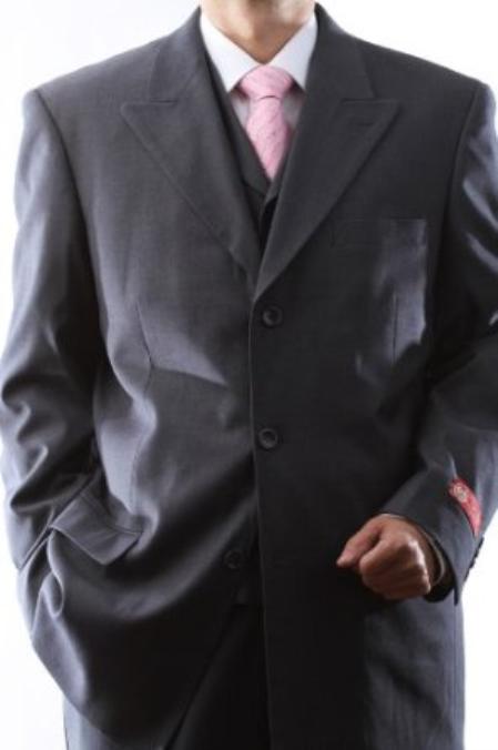 Men's Superiors Extra Fine Gray 3 pcs Vested Suits with Peak Lapel