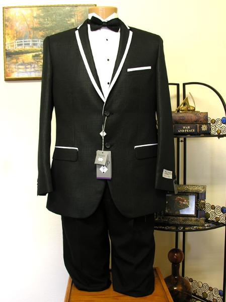 Mensusa Products Black Slim Cut 2 Button Trimmed LapelTuxedo jacket and Pant Combination