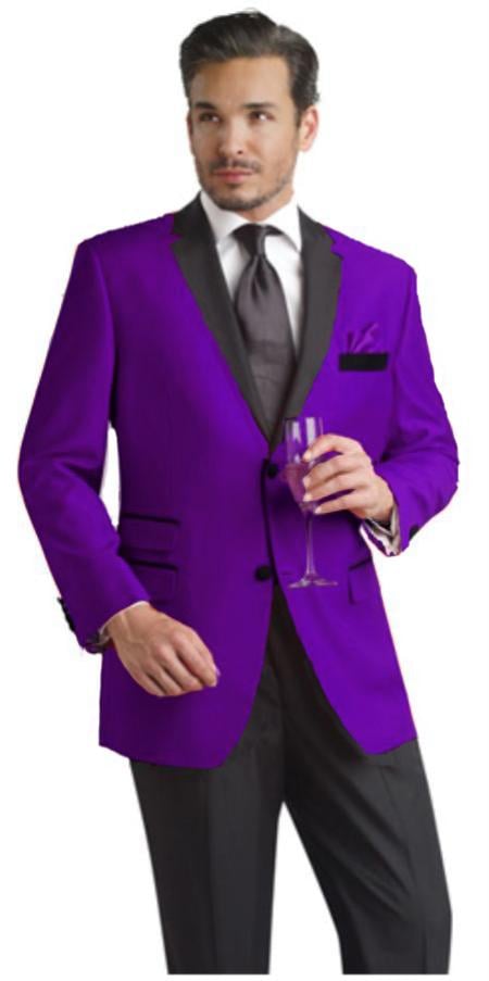 Purple Two Button Notch Party Suit & Tuxedo & Blazer w/ Black Lapel