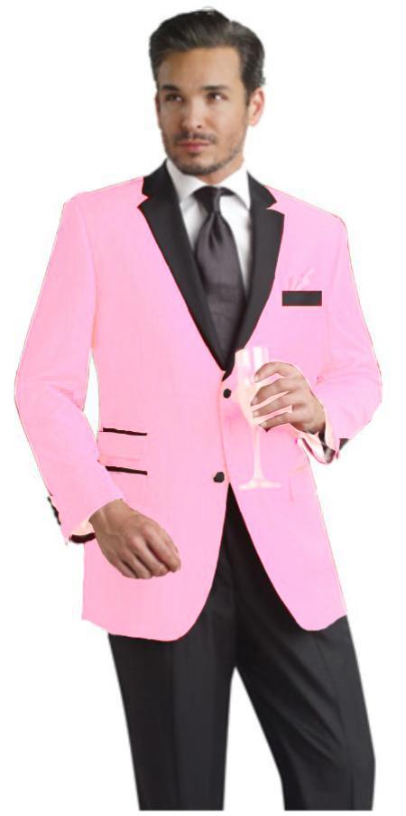 Mensusa Products Pink Two Button Notch Party Suit & Tuxedo & Blazer w/ Black Lapel