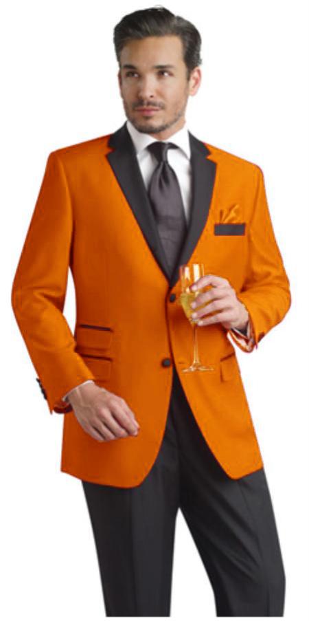 Orange Two Button Notch Party Suit & Tuxedo & Blazer w/ Black Lapel