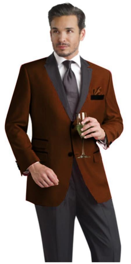 Mensusa Products Brown Two Button Notch Party Suit & Tuxedo & Blazer w/ Black Lapel