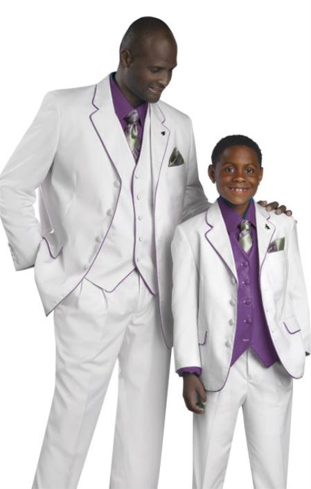 Mensusa Products High Quality 2 or 3 Button style 3PC CreamPurple Suit