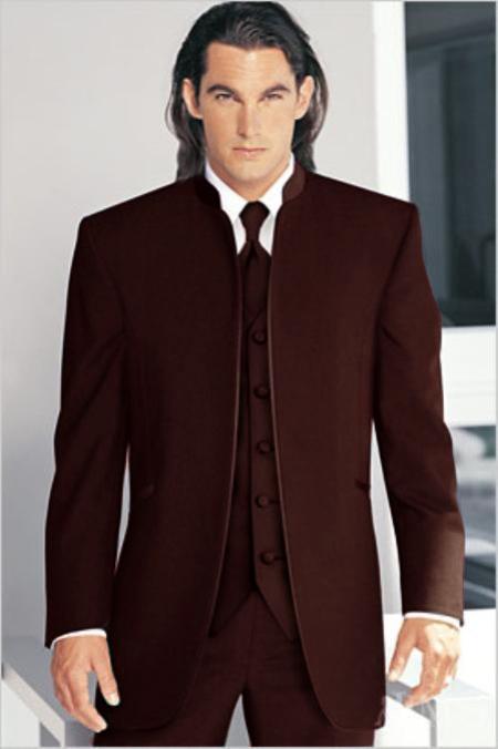 Mensusa Products Mirage Tuxedo Mandarin Collar Dark Brown No Buttons Pre Order Collection Delivery in 30 days