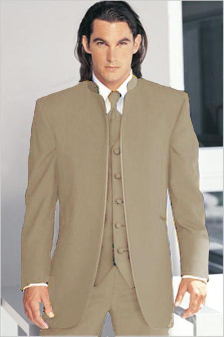Mensusa Products Mirage Tuxedo Mandarin Collar Tan No Buttons Pre Order Collection Delivery in 30 days