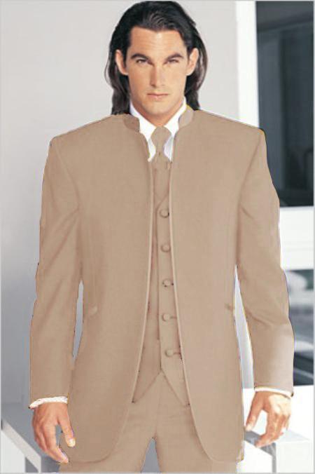 Mensusa Products Mirage Tuxedo Mandarin Collar Sand No Buttons Pre Order Collection Delivery in 30 days