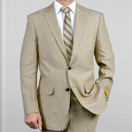 Mensusa Products Elegant, Natural & Light Weight 2Btn Notch Lapel Real Linen Suit Spring/Summer Khaki
