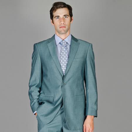 Mensusa Products Men's Blue Gray Sharkskin Wool and Silk Blend Suit