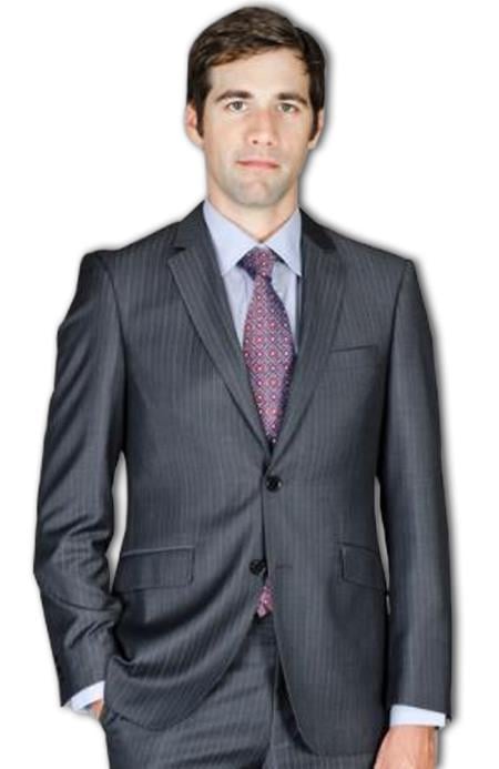 Mensusa Products Men's Slim Fit Black Stripe Wool and Silk Blend Suit