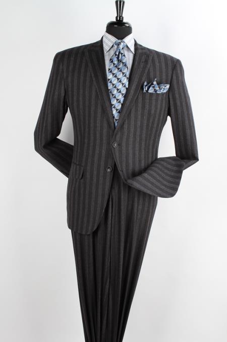 Mensusa Products Men's 2 Piece 1 Wool Executive Dark Charcoal Suit Narrow Peak Lapel & Side Vents 19