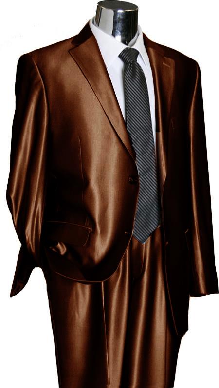 Utex Shiny 2 Button Brown TNT Sharkskin Mens Suit