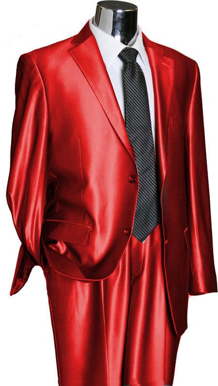 Mensusa Products Utex Shiny 2 Button Red TNT Sharkskin Mens Suit