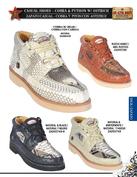 Mensusa Products Los Altos Genuine Cobra w/Head & Python/Ostrich Mens Casual Shoe Diff.Color/Size