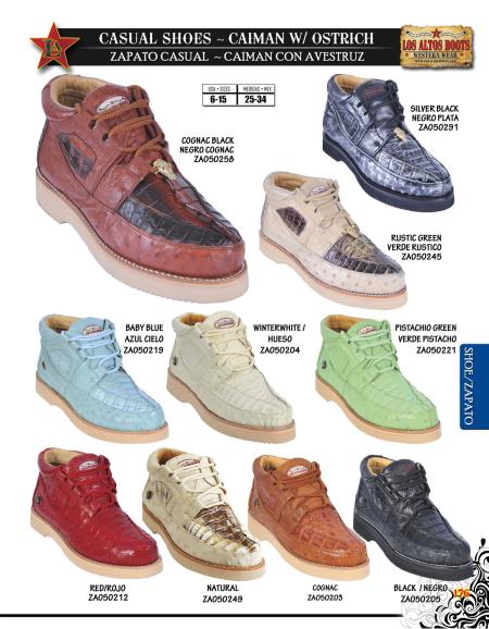 Los Altos Genuine Caiman w/ Ostrich Men's Casual Shoe Diff. Colors/Sizes