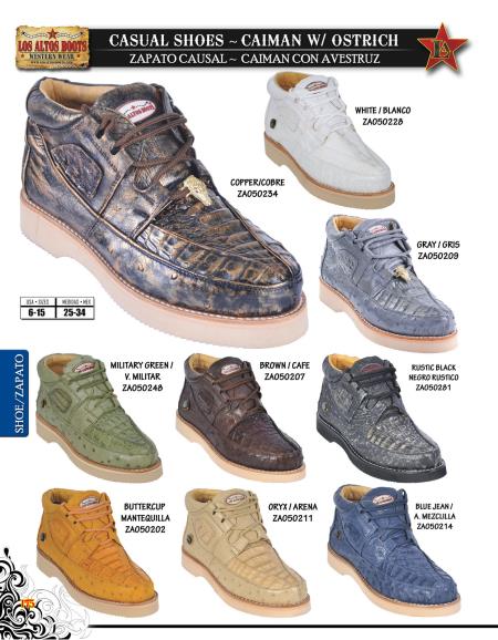 Los Altos Genuine Caiman w/ Ostrich Men's Casual Shoe Diff. Colors/Sizes
