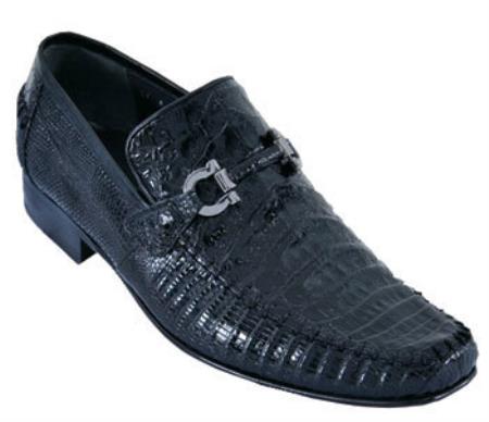Mensusa Products Mens Handmade Shoes Los Altos Casual Loafers Caiman Lizard Leather SlipOn Black