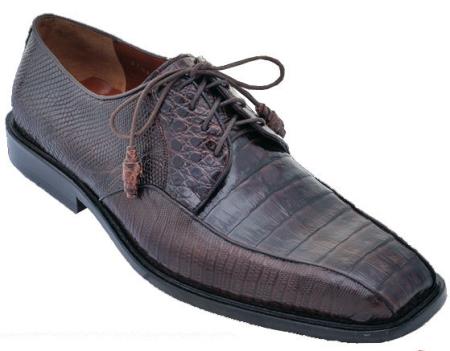 Mensusa Products Men's Dress Shoes Los Altos Handmade Caiman Belly / Lizard Leather Lace Up Brown
