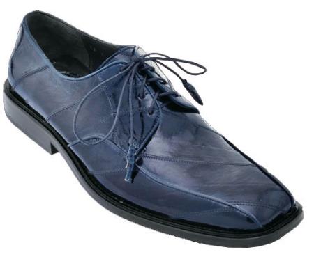 Mensusa Products Men's Dress Shoes Los Altos Handmade Full EEL Genuine Leather Lace Up Navy Blue
